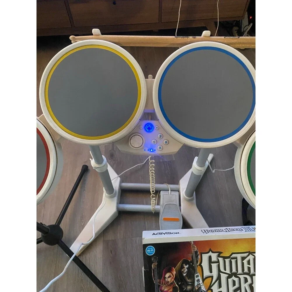 Nintendo Wii Rock Band Bundle -  Guitar, Drums, Mic w 7 games Tested Guitar hero